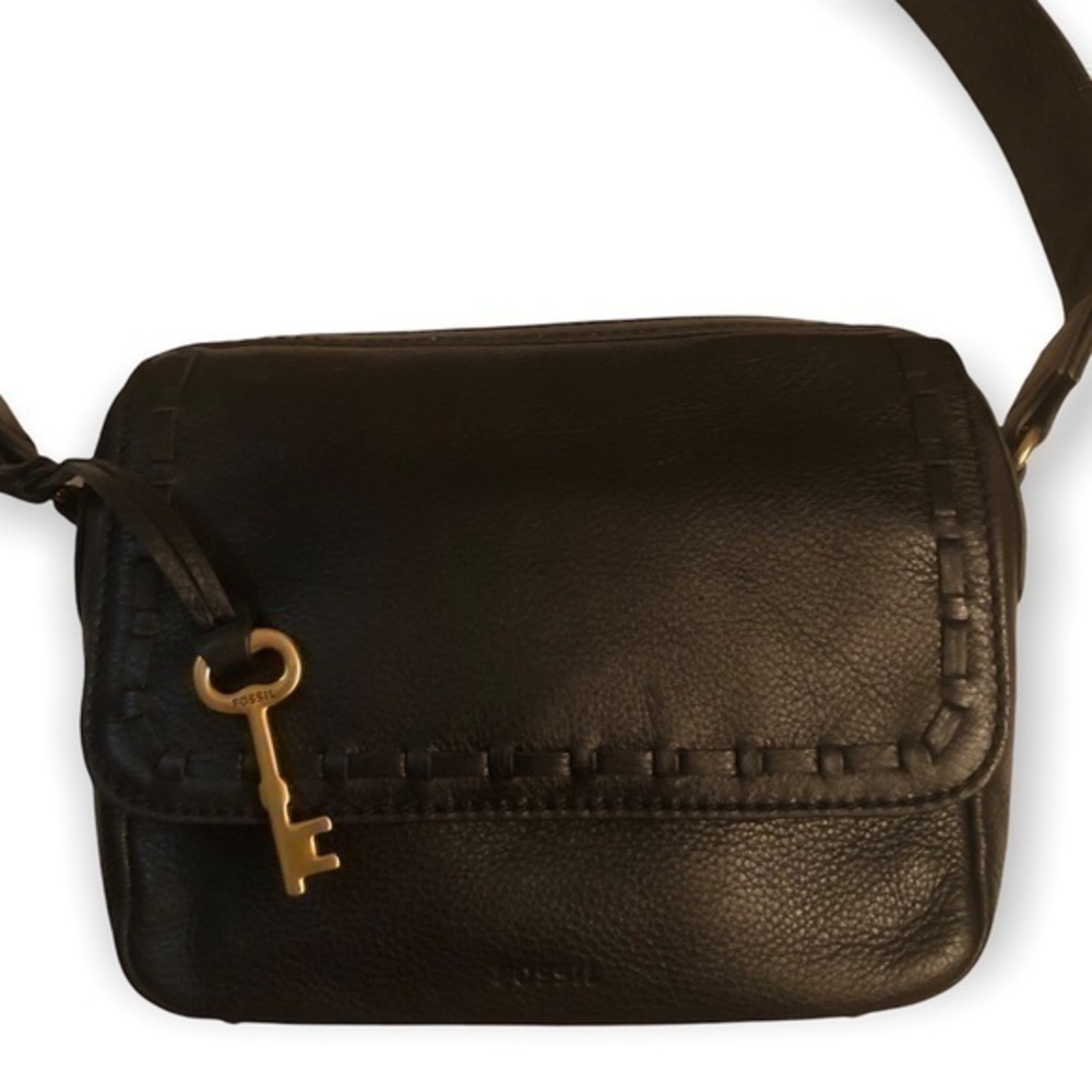 Fossil brown stitched camera crossbody bag